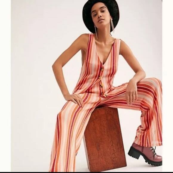 Free People |Two Piece 1970s Pantsuit Sunset S Bridgette - Picture 5 of 6
